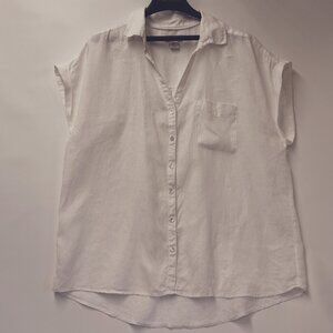 Rachel Zoe White Button-Up Blouse Tuckable Sleeveless 100% Linen Sz XL Women
